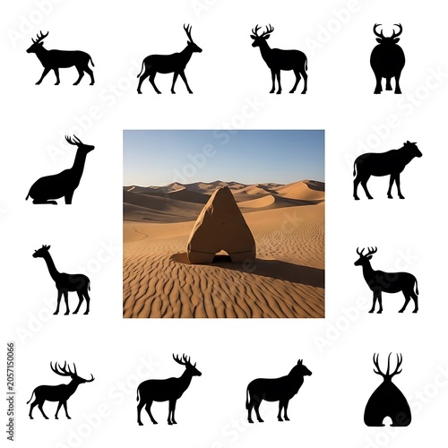 Diverse herd of wild animals in natural habitats.