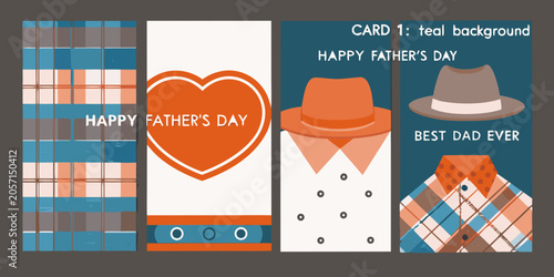 Obraz na plátně Father s Day card collection flat vector illustrations with teal and orange hues