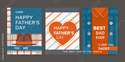 Tablou pe pânză Father s Day Cards With Hearts And Hats Vector Illustration