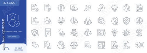 Quadro su tela Business structure and intellectual property thin line icons set, vector
