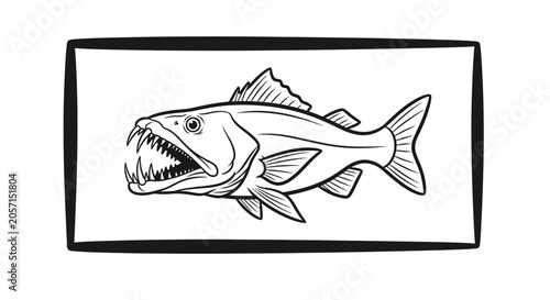 Fierce Angler Fish with Sharp Teeth, Open Mouth, Illustration