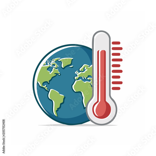 Flat design globe with thermometer