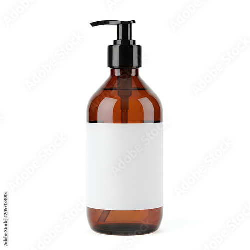 Brown soap pump bottle on white background