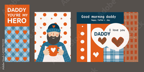 Obraz na plátně Father s Day greeting cards with illustrated figures and geometric patterns