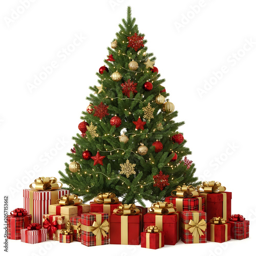 Decorated christmas tree with wrapped gifts
