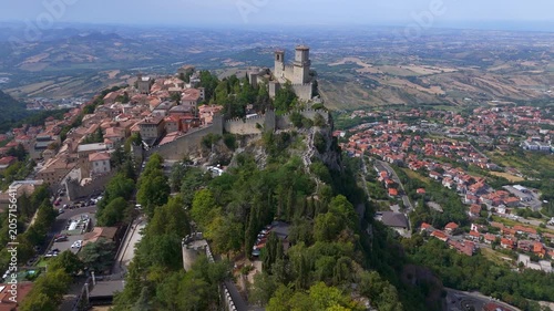 Aerial view of Cesta Tower and medieval fortifications, San Marino