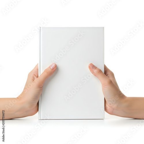 Hands holding blank book or notebook