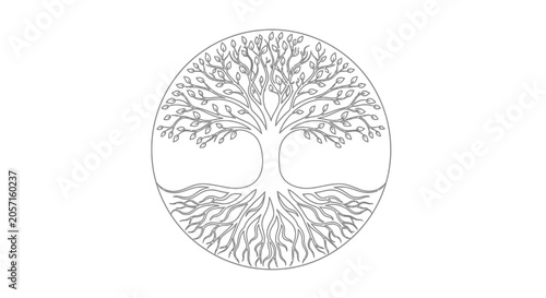 Slika na platnu Decorative Tree of Life Circle Emblem, Spiritual Symbol, Nature Art