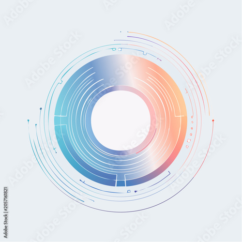 Abstract circular technology graphic with radiating lines and gradients