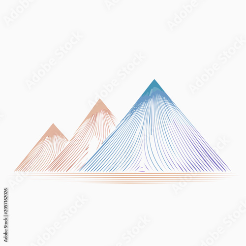 Abstract Line Art Pyramids Modern Geometric Design with Gradient Hues, Minimalist Mountain Landscape Illustration