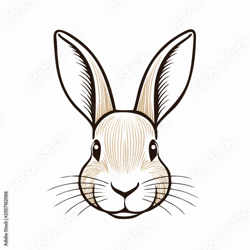 A detailed line art illustration of a rabbit's face, showing intricate fur lines