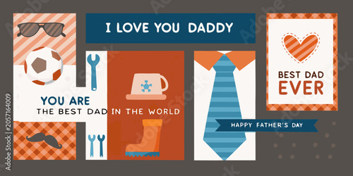 Tablou pe pânză Collection Of Father s Day Icons In A Grid Layout Vector Illustration