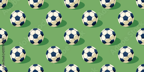 Seamless Soccer Ball Pattern Repeating On Green Background