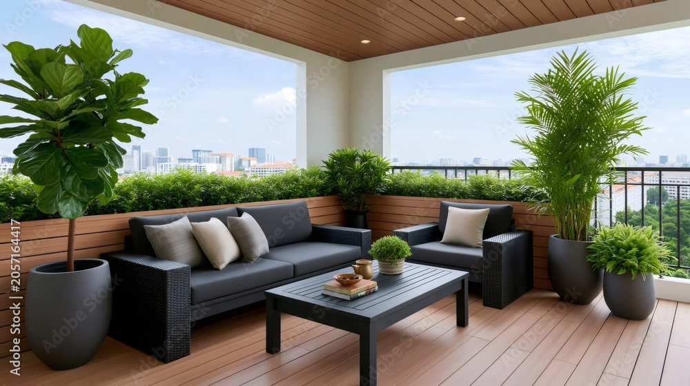 Obraz premium Modern rooftop balcony creating comfortable urban outdoor living