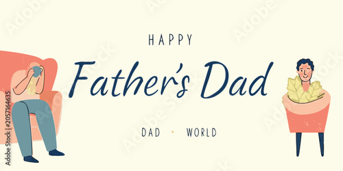 Canvastavla Father s Day Greeting Card Flat Vector Illustration With Figures And Text