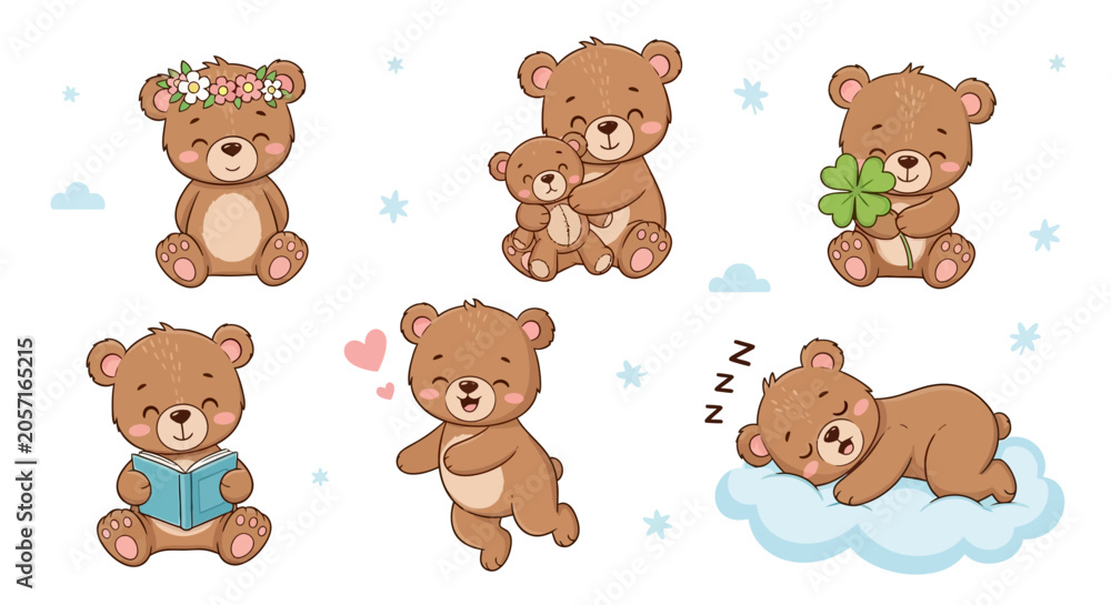 Fototapeta premium Cute Cartoon Teddy Bear Collection for Kids Illustration