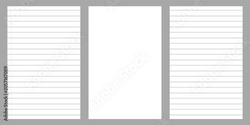 Foto Collection of four spiral notebook pages with various paper styles, including wi