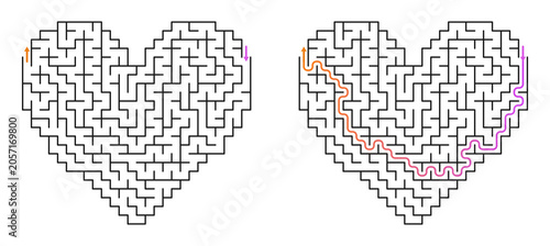 Heart-shaped labyrinth game grid design with pathways  