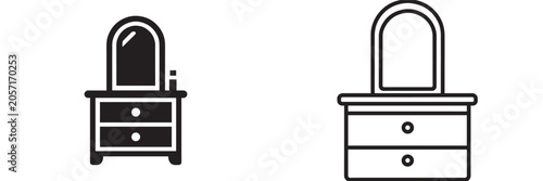 Schilderij op canvas Dressing table and vanity mirror vector icons in solid and outline styles with d