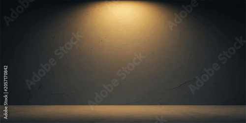 Fotografía A stark, empty room illuminated by a single, warm spotlight, creating dramatic shadows and a contemplative atmosphere