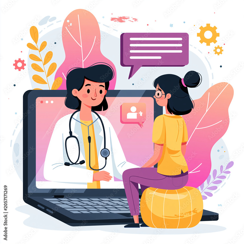 Naklejka premium Online Telemedicine Consultation