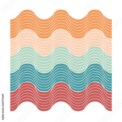 Wavy striped pattern in orange teal pink blue red