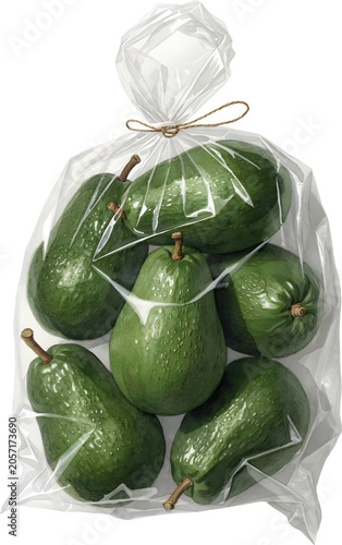 Avocados packed in a transparent plastic bag illustration