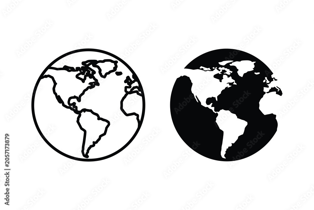 Obraz premium Two globes vector illustration, outline and silhouette