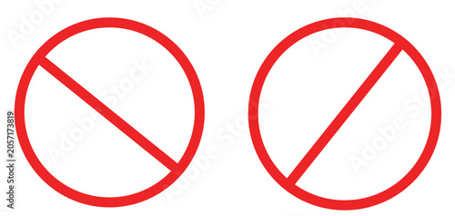 Two red circle with line symbols isolated on white background for forbidden or not allowed concepts