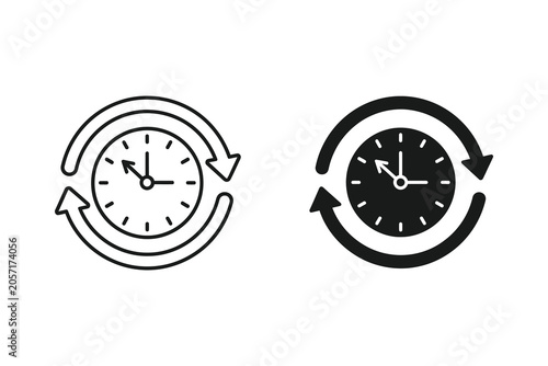 Fotografía Clock spinning hands vector illustration, time concept line art with circular ar