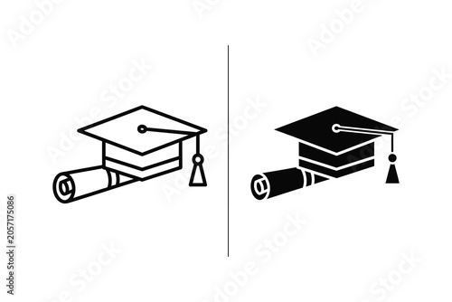 Foto Graduation cap and diploma vector illustration, flat design