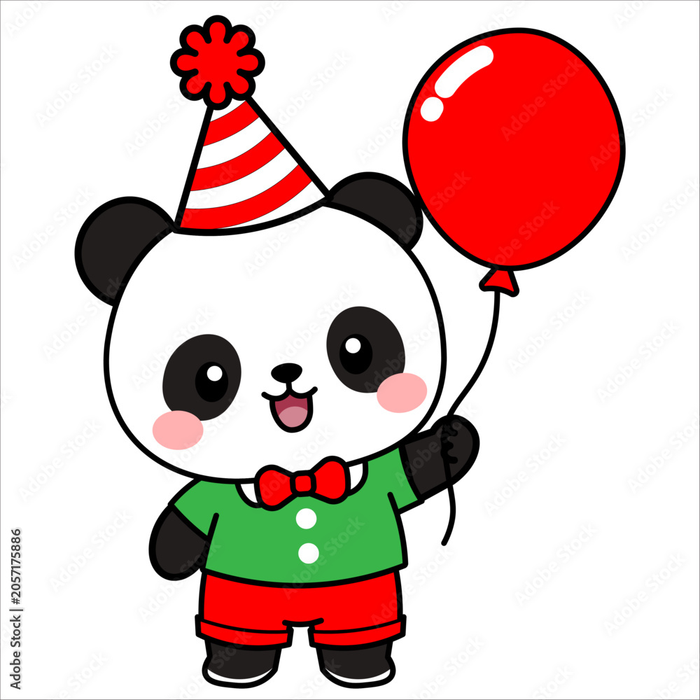 Fototapeta premium Cute Cartoon Panda Bear Birthday Party Celebration Character
