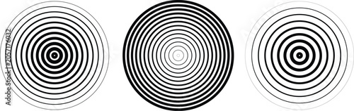  concentric ripple circles set. Radial signal or vibration elements.  Hypnotic vertigo spiral. sound wave rings collection.  retro halftone vector textures