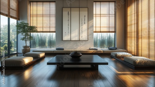 Tranquil Japanese-style living room with natural light