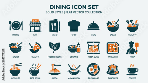 Flat vector restaurant icon collection.