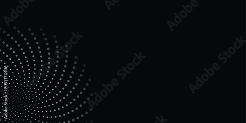 Abstract Spiral Dot Wave Background with Black Copy Space and Particle Swirl