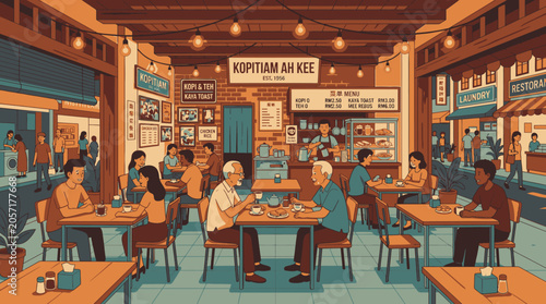 People Eating at Restaurant Tables.