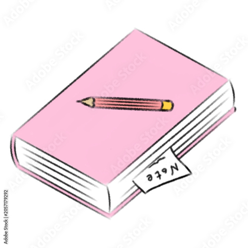 Bild auf Leinwand Flat design illustration of a pink book with a piece of paper written Note ins