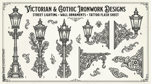 Victorian Gothic Ironwork Designs Street Lighting Wall Ornaments
