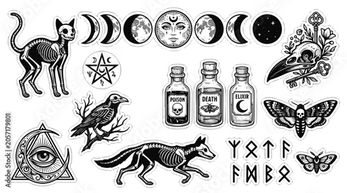 Esoteric Celestial Moon Phases and Occult Symbols Collection