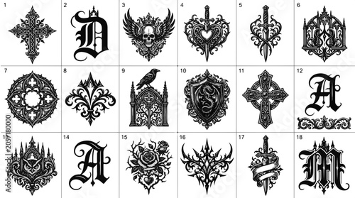 Gothic Ornamental Symbols Collection for Tattoos and Design