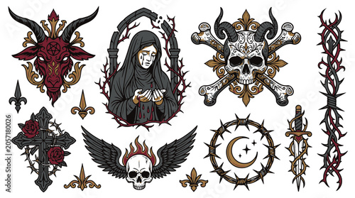 Gothic Symbols of Death and Despair with Solar Eclipse
