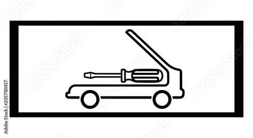 Car Repair Icon: Screwdriver Under Open Hood, Automotive Service Symbol
