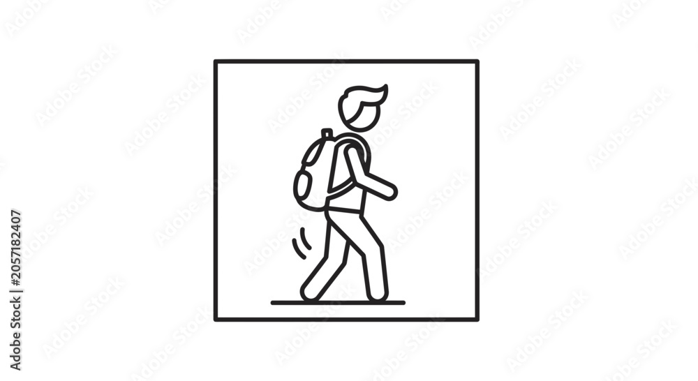 Fototapeta premium Backpacker Walking Icon, Tourist Silhouette with Backpack on White Background