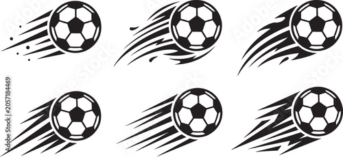 Bild auf Leinwand Dynamic soccer balls in motion with speed lines and trails, representing action and energy
