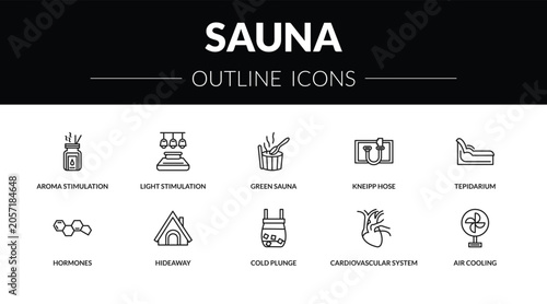 Canvastavla outline sauna icons set - aroma stimulation, light stimulation, hormones, air cooling