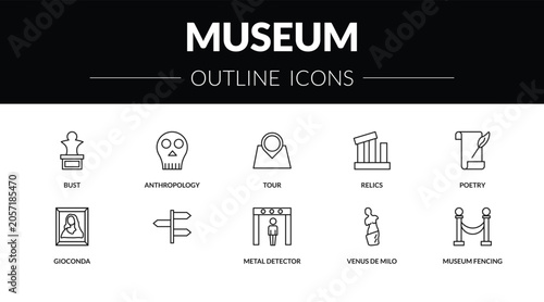 Schilderij op canvas outline museum icons set - bust, anthropology, gioconda, museum fencing