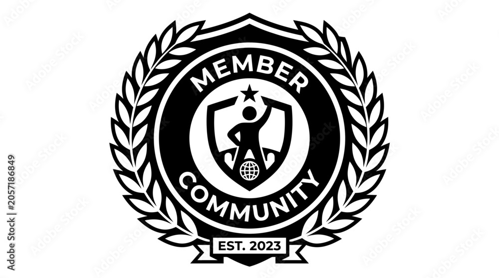 Fototapeta premium Black and white member community badge with laurel wreath.