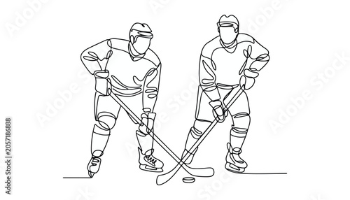 Canvas Print One continuous line illustration of an ice hockey , isolated on white background