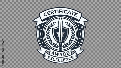 Принти на полотні Black and white certificate award excellence sword emblem